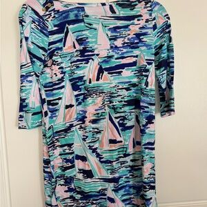 Lilly Pulitzer- Kids - Boat Print Shift Dress in Aqua, Navy & Pink